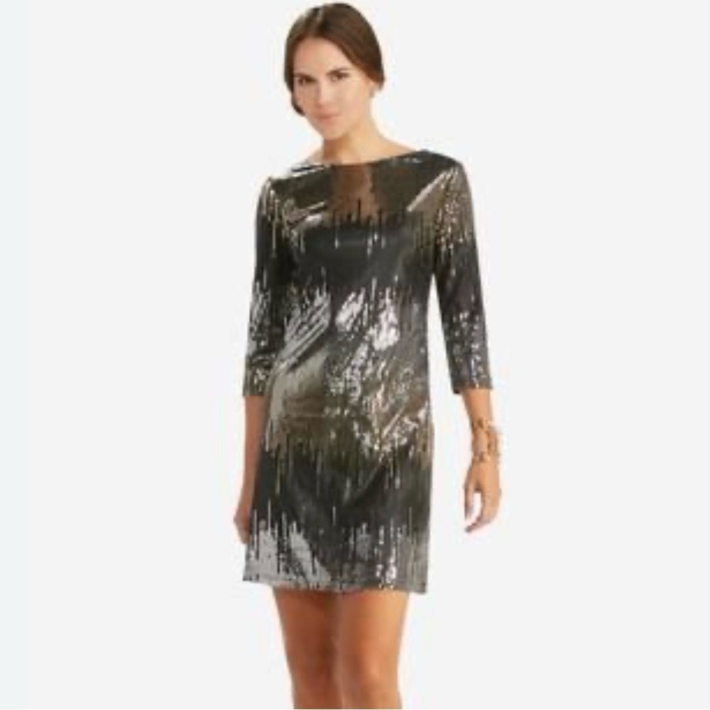 🔥 Elegant Black & Silver Size Medium Sequins 3/4 Sleeve Party Formal Mini Dress